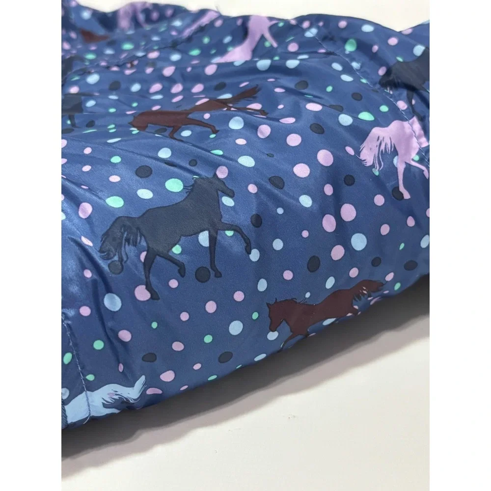Ariat Reversible Puffer Vest Kids XL‎ 14 Blue Horse Polka Dot Print Quilted Zip